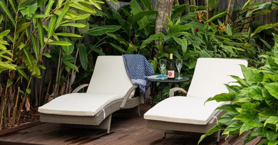 Sun lounges by the saltwater pool
